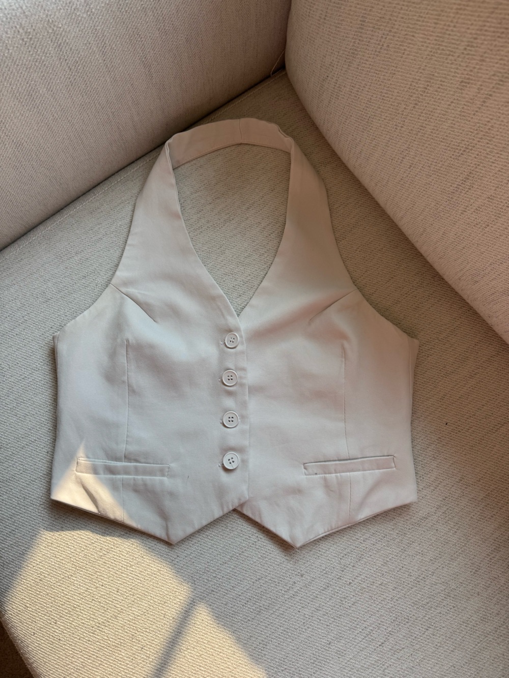 Local European Cream Halter Button Vest Top